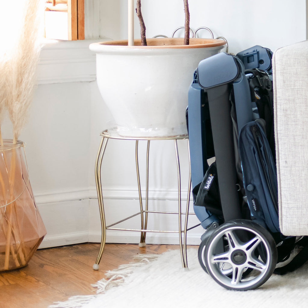 chit chat plus stroller folded and stored in a small space