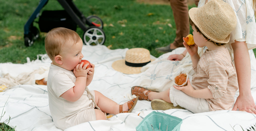 children eating fruit at a picnic
