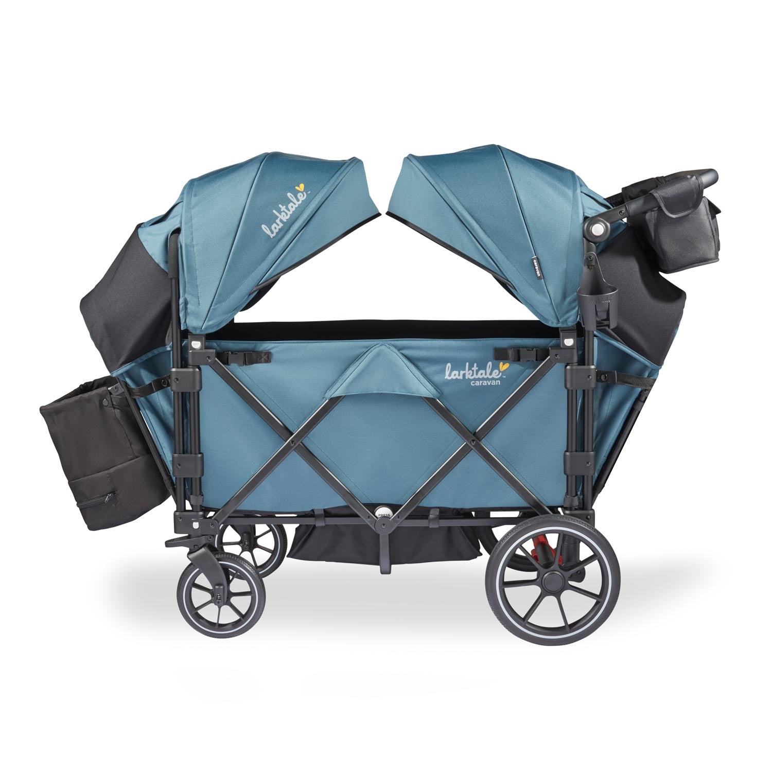 larktale caravan v3 stroller wagon in seaford blue side view reclined seats