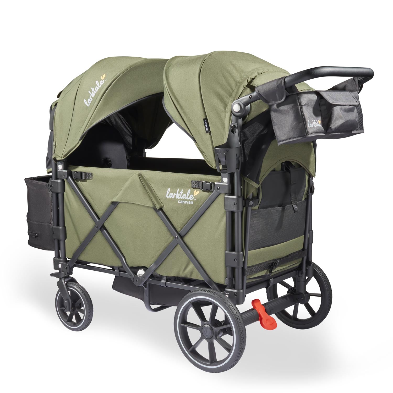 larktale caravan v3 stroller wagon in chelsea green rear angle