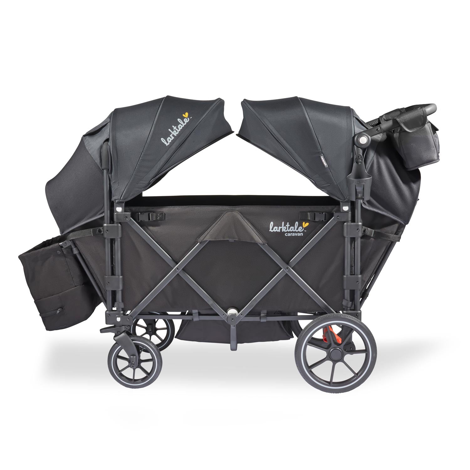 larktale caravan v3 stroller wagon in byron black side view reclined seats