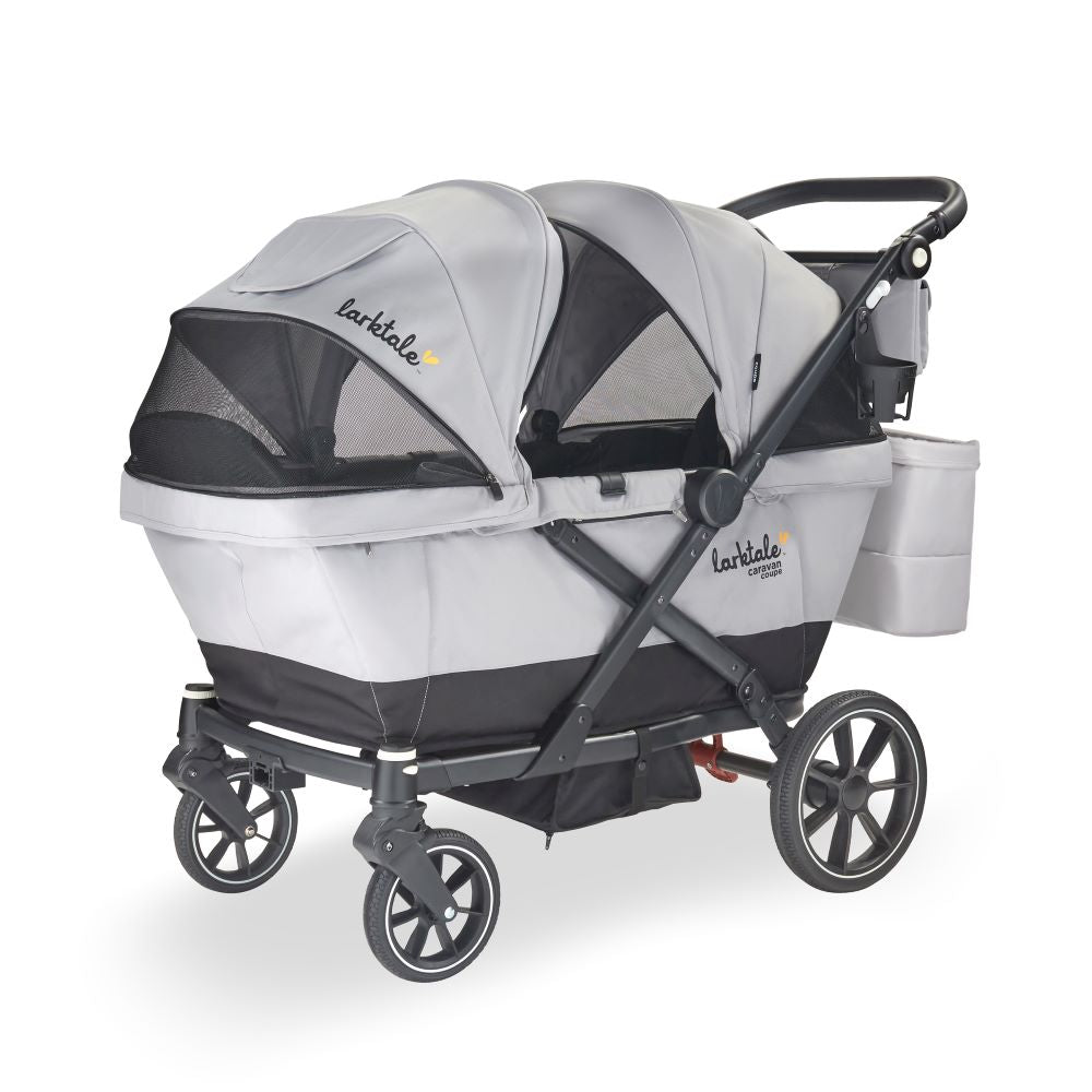 larktale caravan coupe v2 stroller wagon in gray with a black stripe at the bottom