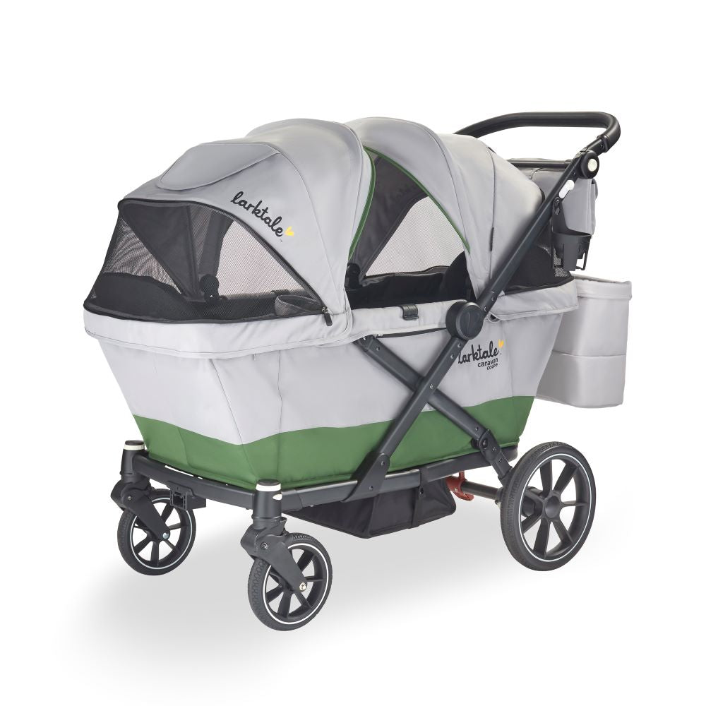 larktale caravan coupe v2 stroller wagon in gray/green left side