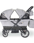larktale caravan coupe quad 4-seater stroller wagon in gray/black with foot well and sun canopies side-view