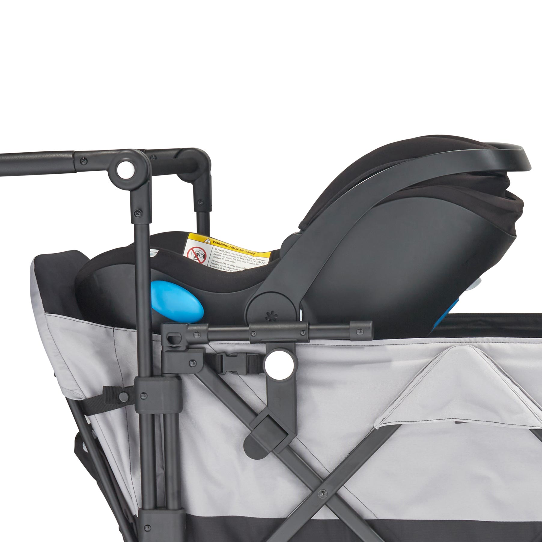 car seat close-up attached to caravan