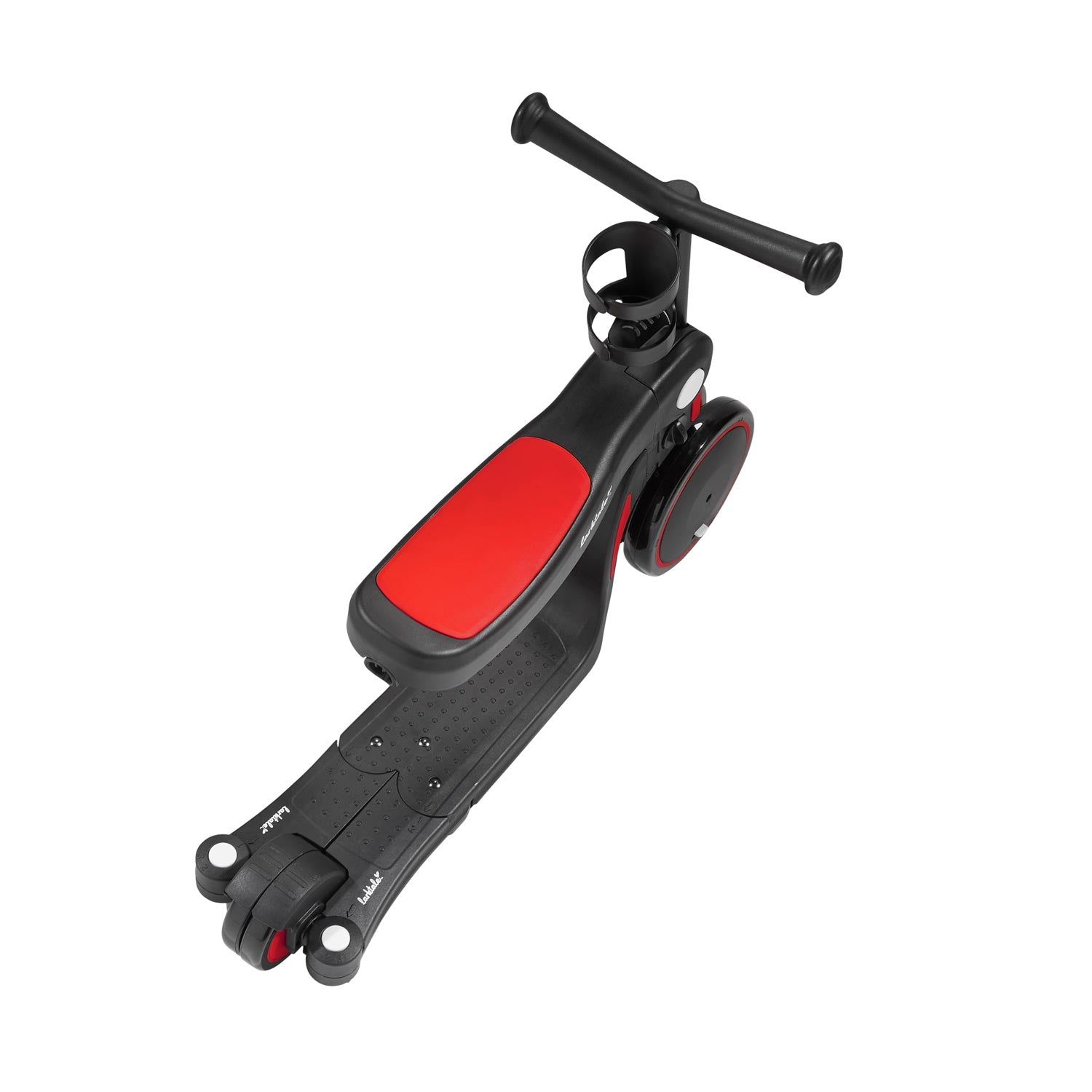 scoobi in balance bike mode in barossa red overhead view