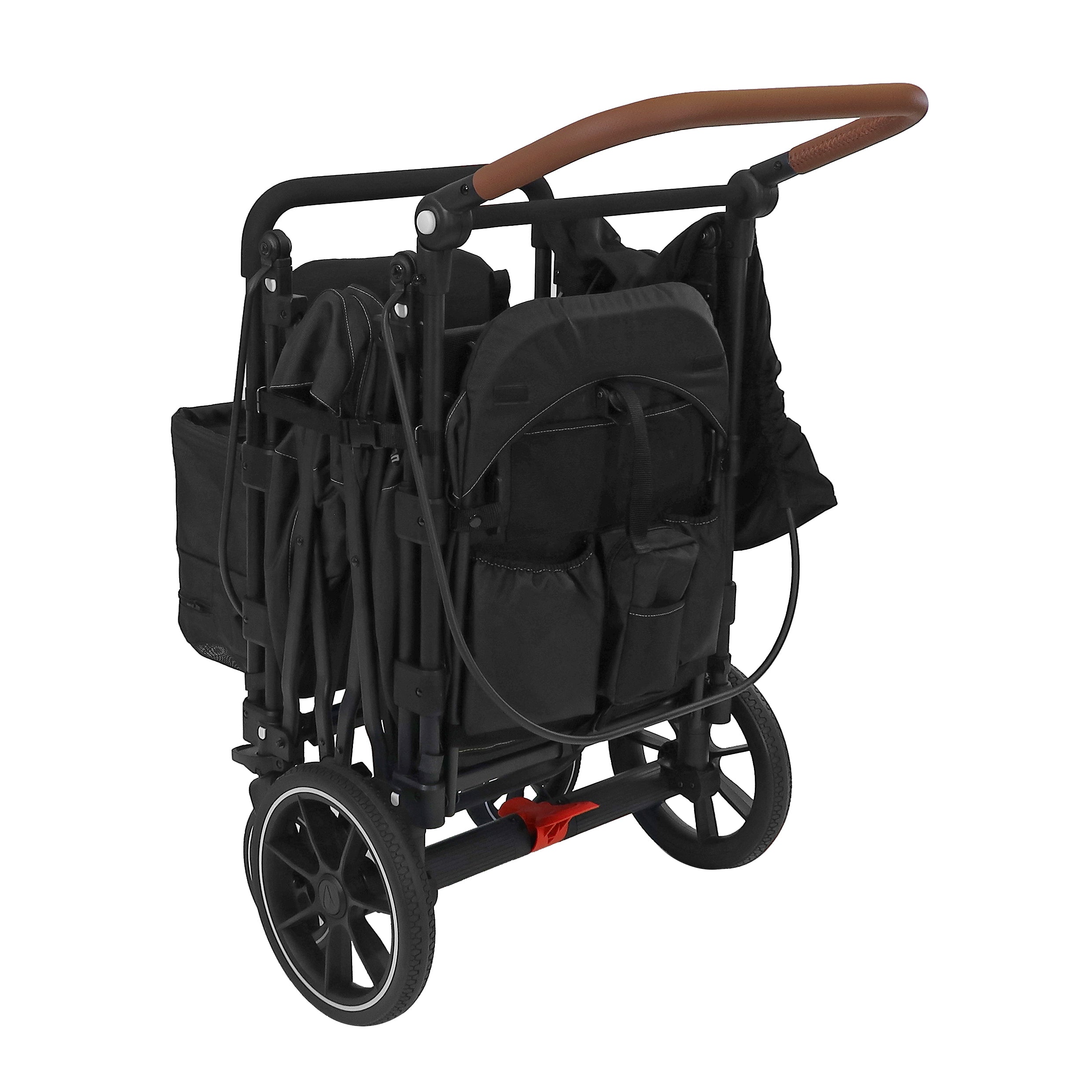caravan stroller wagon sun topper in black folded on folded frame