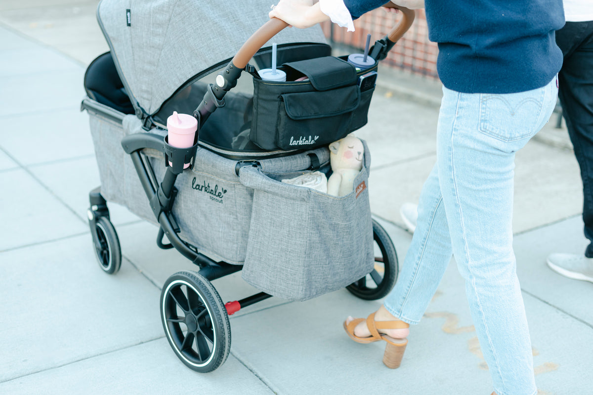 close up on the sprout strollerwagon handlebar console and canopy vented panel