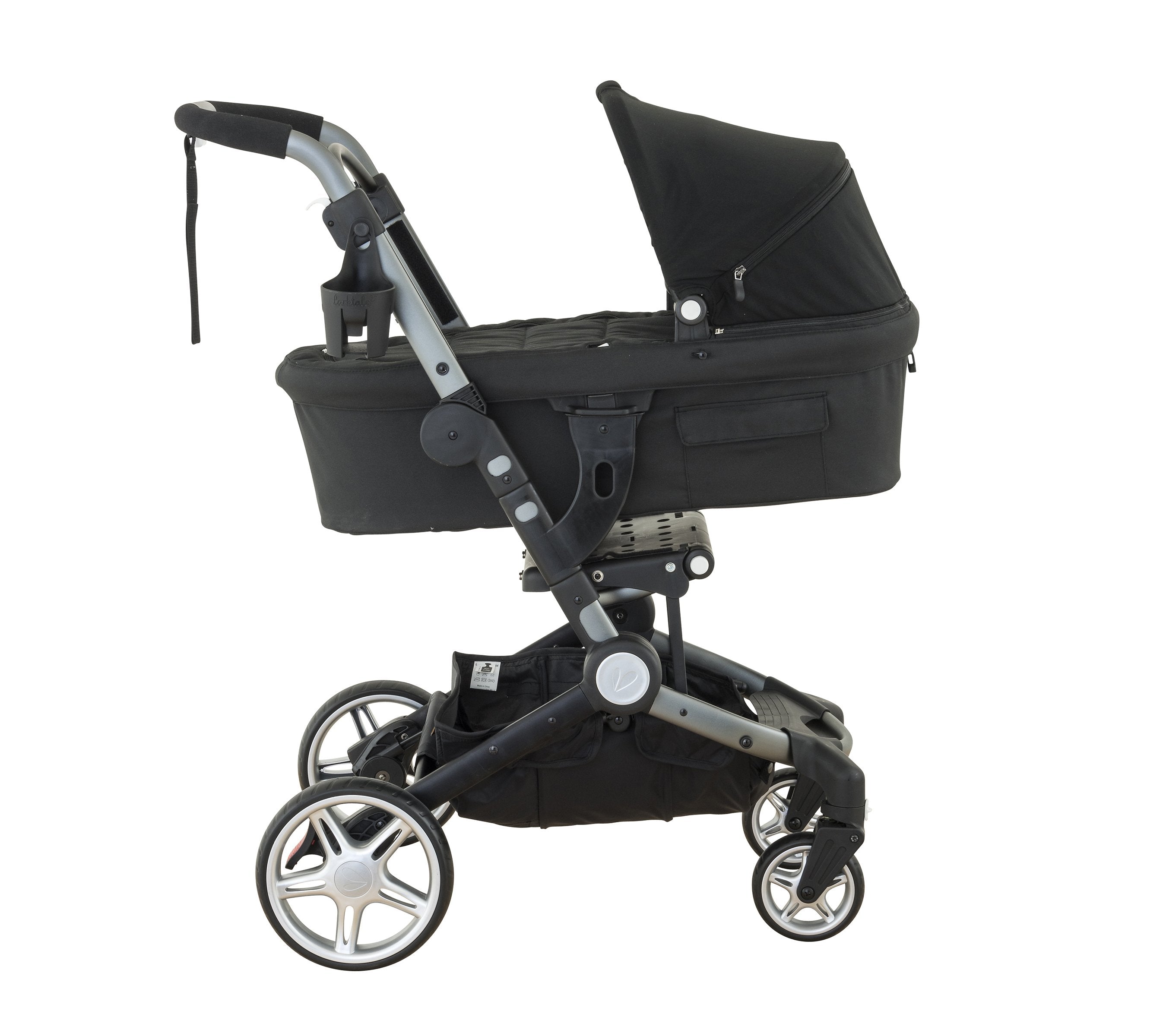 carry cot in black attached to stroller