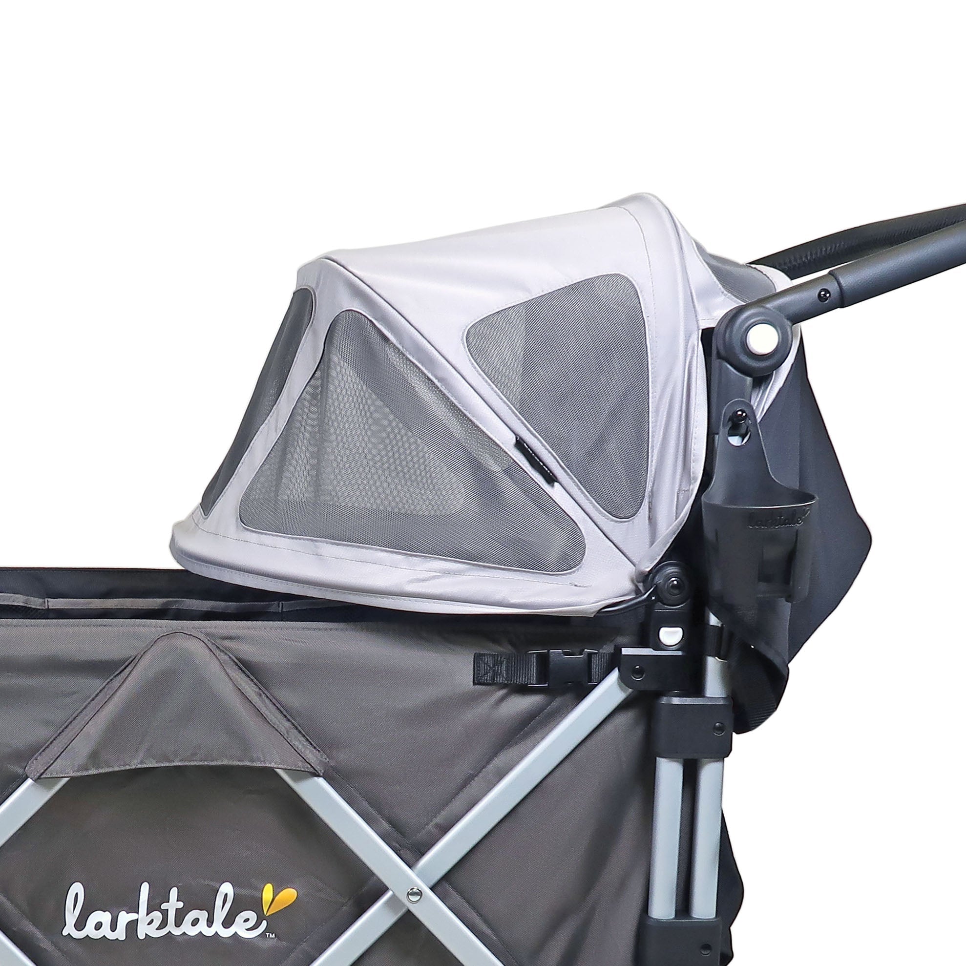 Side view of air flow vented summer canopy for caravan stroller wagon