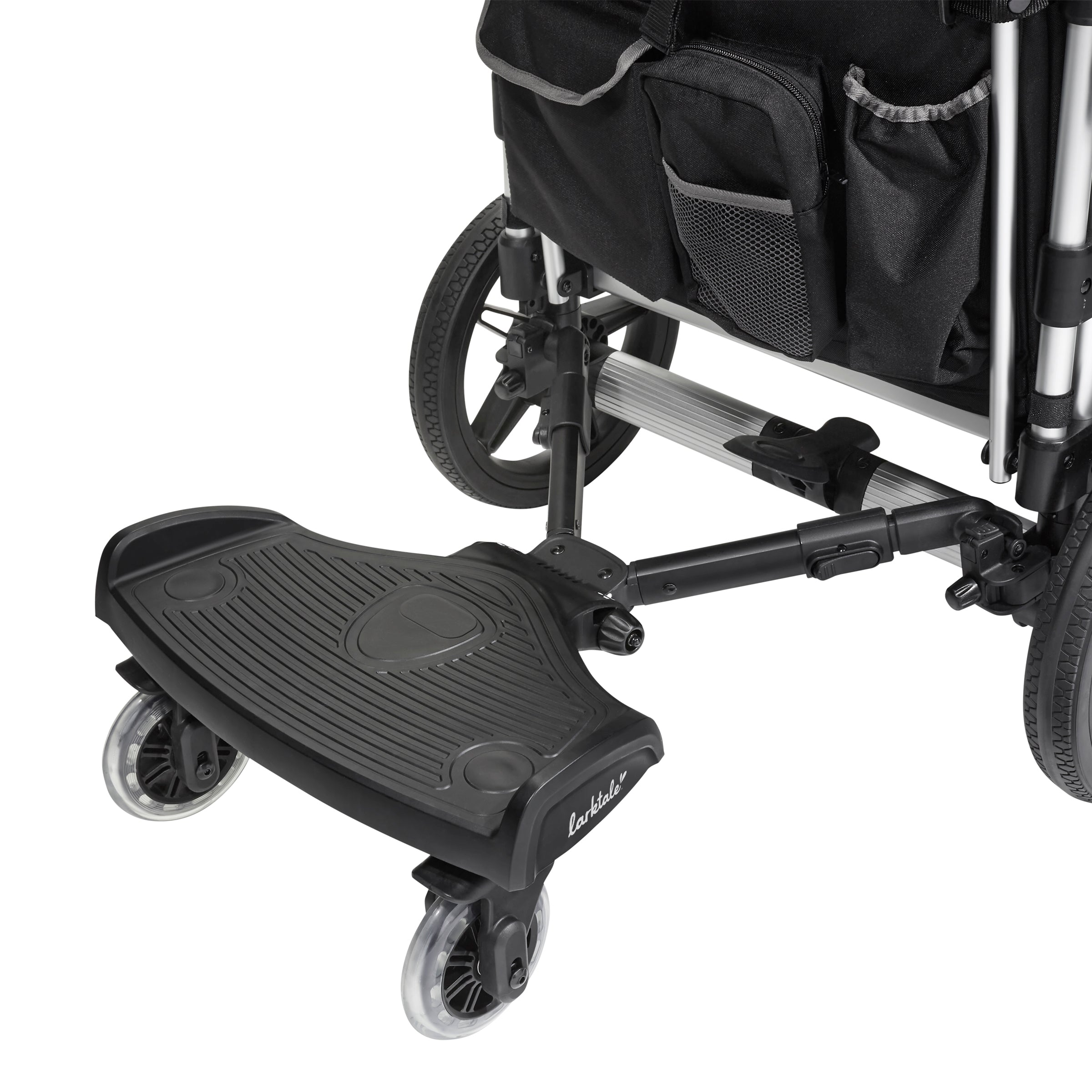 larktale stroller board attached to a stroller wagon in platform mode